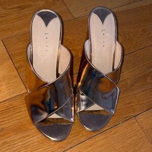 Leith Metallic rose gold  Crossover Mules